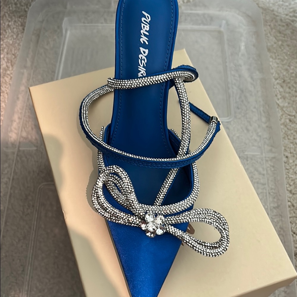 Public Desire Blue and Silver Crystal Heels